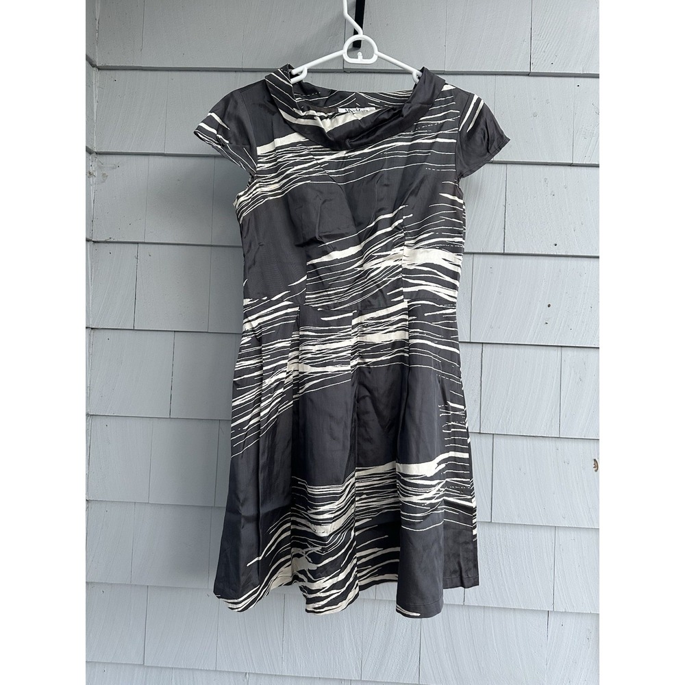 MaxMara Dress M Black White Silk Cotton‎ Fit & Flare Abstract Print